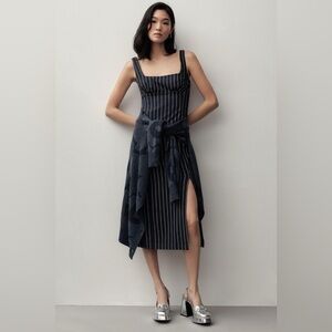 Anthropologie Slim Square-Neck Dress in Navy/Pinstripe
